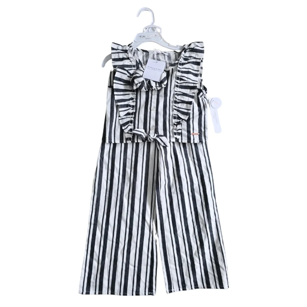 Tahari Girl Striped 2-Piece Set Top Pants + Scrunchie Spring Summer Jumpsuit 5T